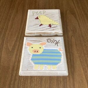 Hand Painted Hand Crafted Wood Panel Animal Pattern Kitsch Wall Decor Art